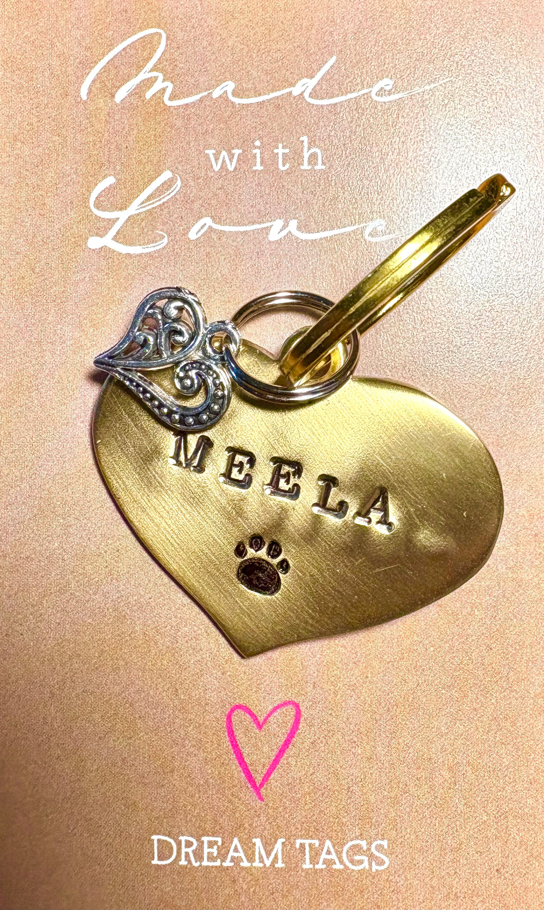 Heart Dream Tag w/ Charm - Bespoke Handcrafted Dog Tags